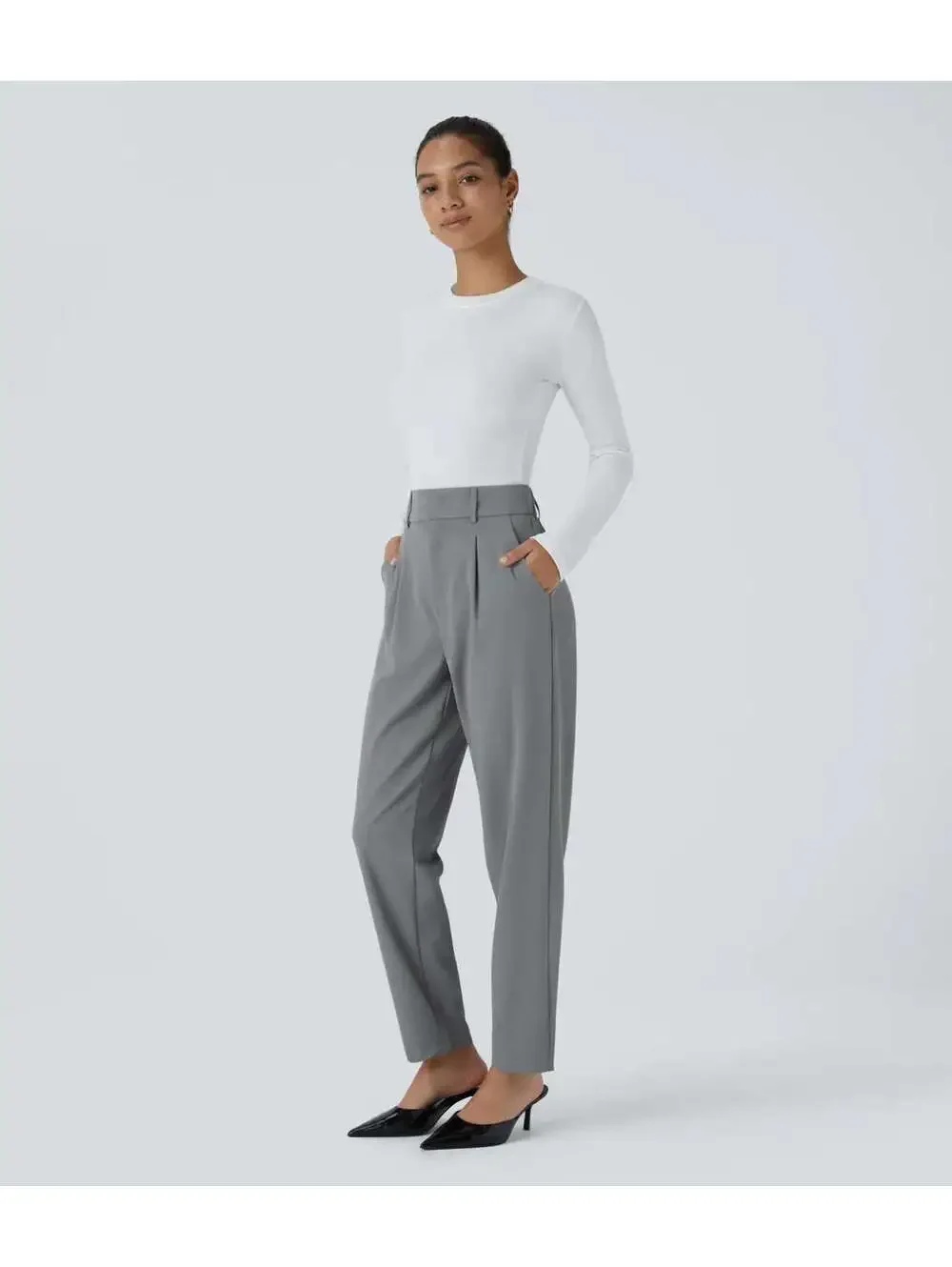 Halara Flex High Waisted Pocket Solid Work Tapered Pants Gray Size Medium